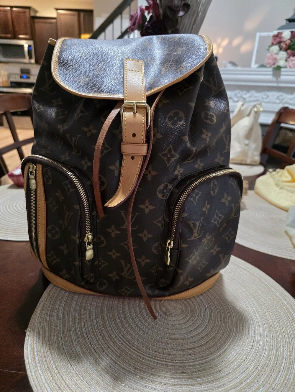 Louis Vuitton Monogram Backpack in Brown and Tan with Gold Hardware
